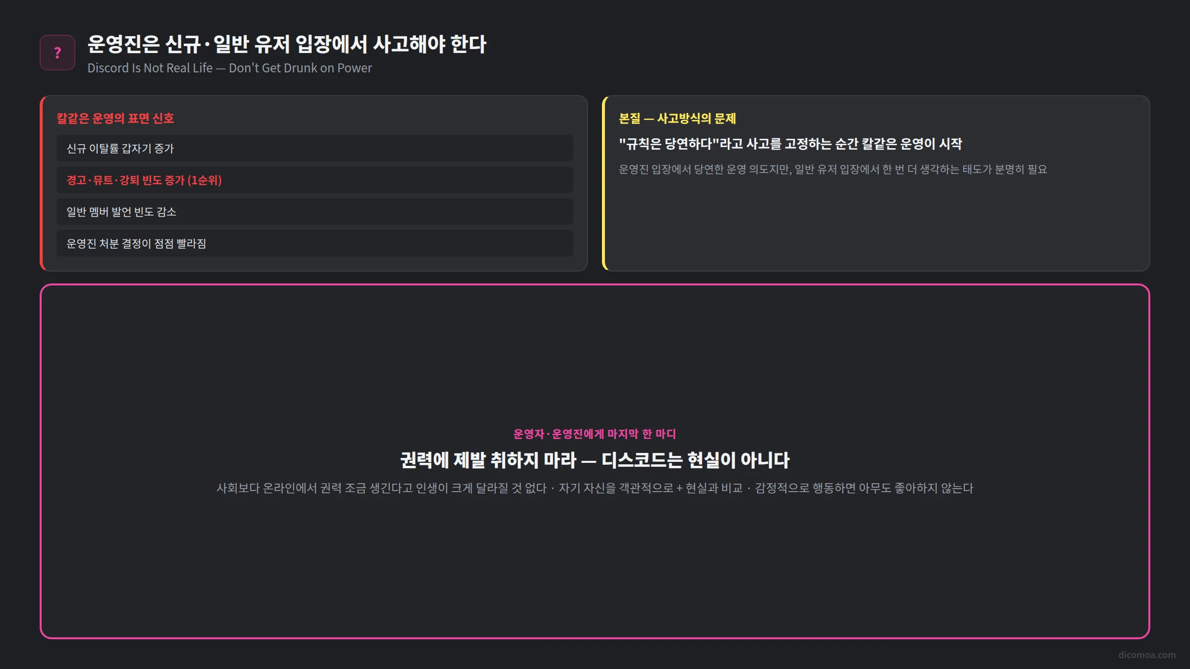 디스코드 운영진 신규 입장 사고 칼같은 운영 신호 권력 디스코드 현실 아님