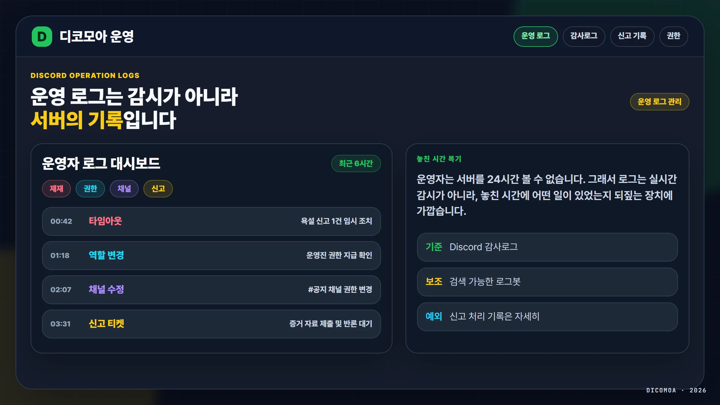 디스코드 서버 운영 로그 관리 - 신고 처리 기록과 감사로그는 어디까지 남겨야 할까